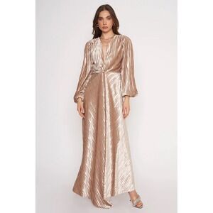 4Si3nna Xylah Velvet Maxi Dress Size L Plissé Gown Long Sleeve Evening Glam